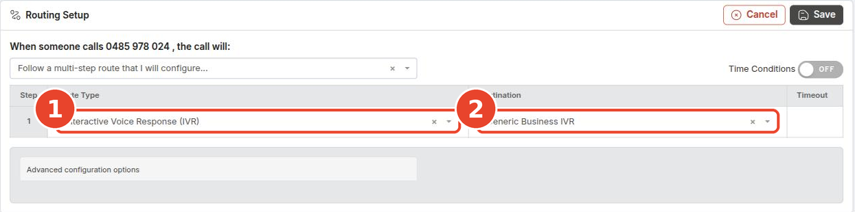 Route whose only step is an IVR — no step 2 row appears
